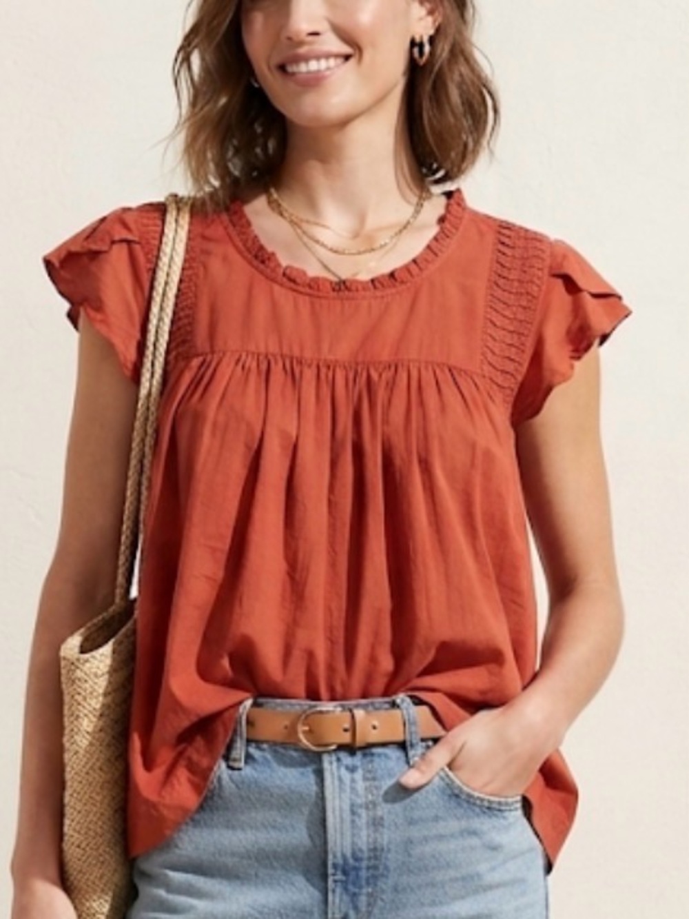 Banana Republic Rust Orange Ruffle Sleeve Blouse flutter flowy XL